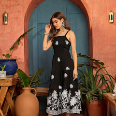 Stylum Women's Black Tropical Digital Printed Crepe Tiered Dress (DRSBLACKBAJAJ)
