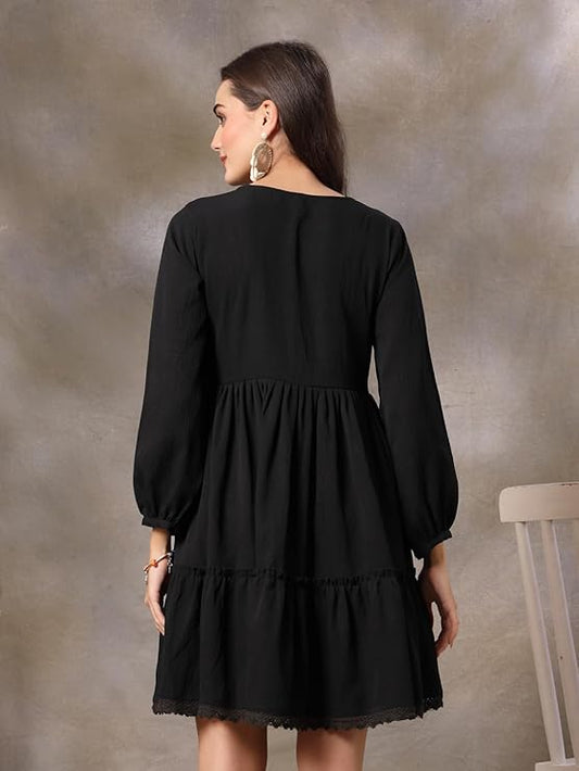 Stylum Women's Black Solid Crepe Flared Dress (DRSBLACKBARBIE)