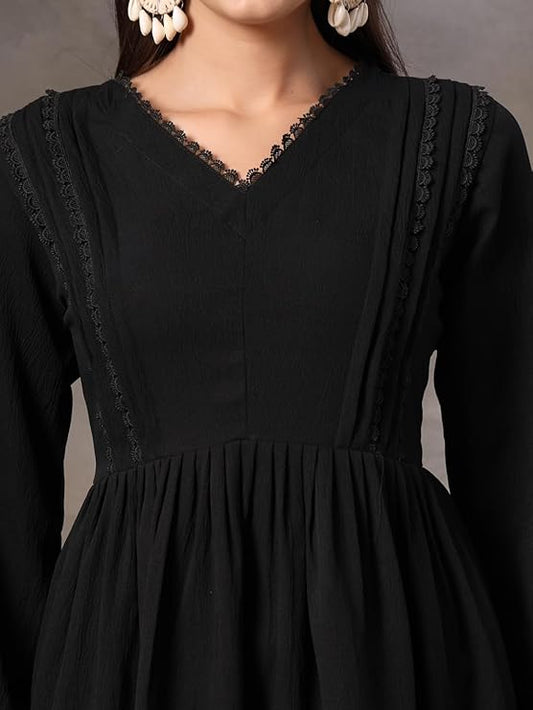 Stylum Women's Black Solid Crepe Flared Dress (DRSBLACKBARBIE)