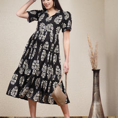 Stylum Women's Floral Printed Rayon Tiered Dress (DRSBLACKBASKET)