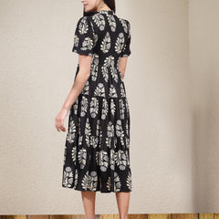 Stylum Women's Floral Printed Rayon Tiered Dress (DRSBLACKBASKET)