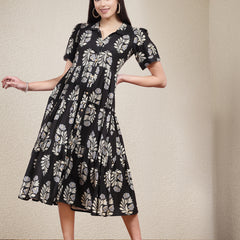 Stylum Women's Floral Printed Rayon Tiered Dress (DRSBLACKBASKET)
