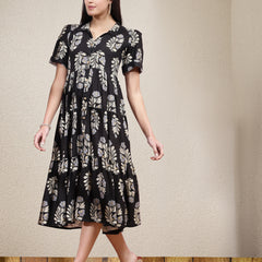Stylum Women's Floral Printed Rayon Tiered Dress (DRSBLACKBASKET)