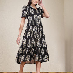 Stylum Women's Floral Printed Rayon Tiered Dress (DRSBLACKBASKET)