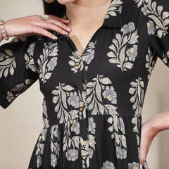 Stylum Women's Floral Printed Rayon Tiered Dress (DRSBLACKBASKET)