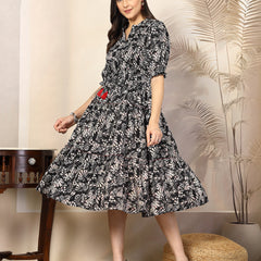 Stylum Women's Black Floral Printed Polyester Tiered Dress (DRSBLACKBURGER)