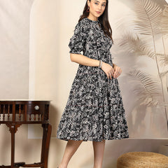 Stylum Women's Black Floral Printed Polyester Tiered Dress (DRSBLACKBURGER)
