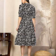 Stylum Women's Black Floral Printed Polyester Tiered Dress (DRSBLACKBURGER)