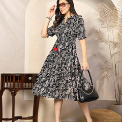 Stylum Women's Black Floral Printed Polyester Tiered Dress (DRSBLACKBURGER)
