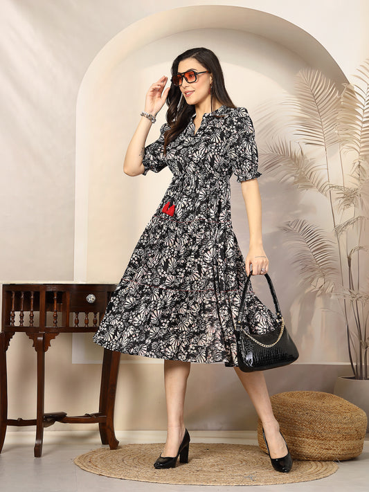 Stylum Women's Black Floral Printed Polyester Tiered Dress (DRSBLACKBURGER)