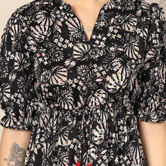 Stylum Women's Black Floral Printed Polyester Tiered Dress (DRSBLACKBURGER)