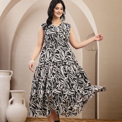 Stylum Women's Black Abstract Printed Poly Rayon Tiered Dress (DRSBLACKELARA)