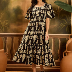 Stylum Women's Black Paisley Printed Cotton Tiered Dress (DRSBLACKESTEE)