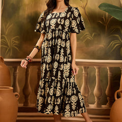 Stylum Women's Black Paisley Printed Cotton Tiered Dress (DRSBLACKESTEE)