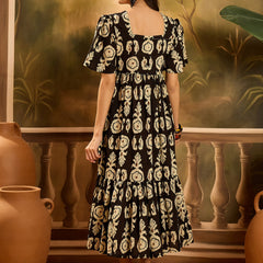 Stylum Women's Black Paisley Printed Cotton Tiered Dress (DRSBLACKESTEE)