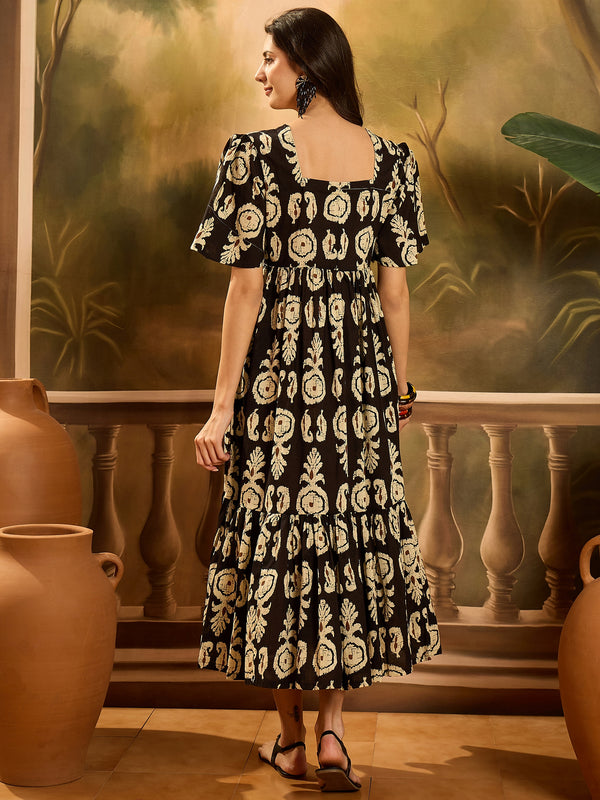 Stylum Women's Black Paisley Printed Cotton Tiered Dress (DRSBLACKESTEE)
