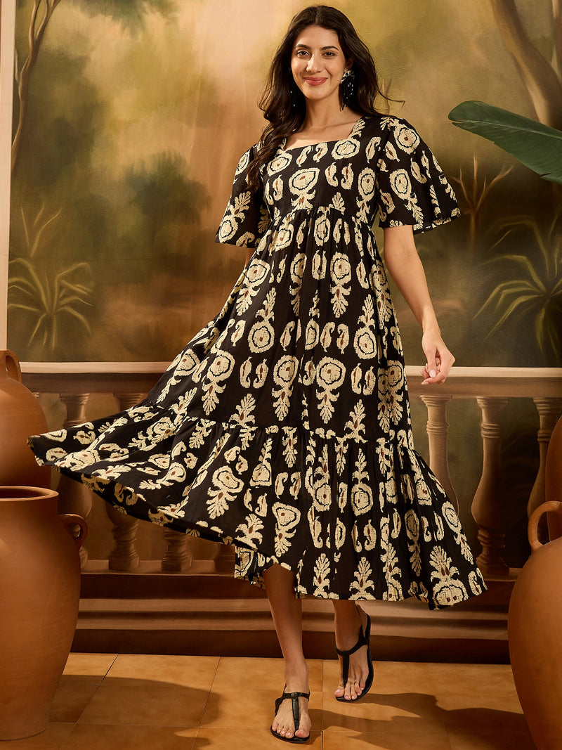 Stylum Women's Black Paisley Printed Cotton Tiered Dress (DRSBLACKESTEE)