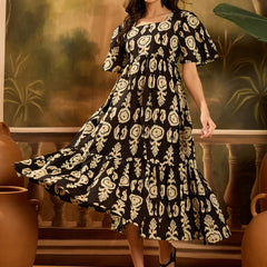 Stylum Women's Black Paisley Printed Cotton Tiered Dress (DRSBLACKESTEE)