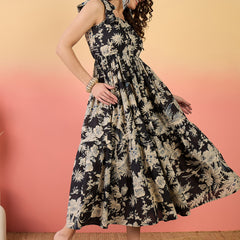 Stylum Women's Black Floral Printed Cotton Tiered Dress (DRSBLACKFENTY)