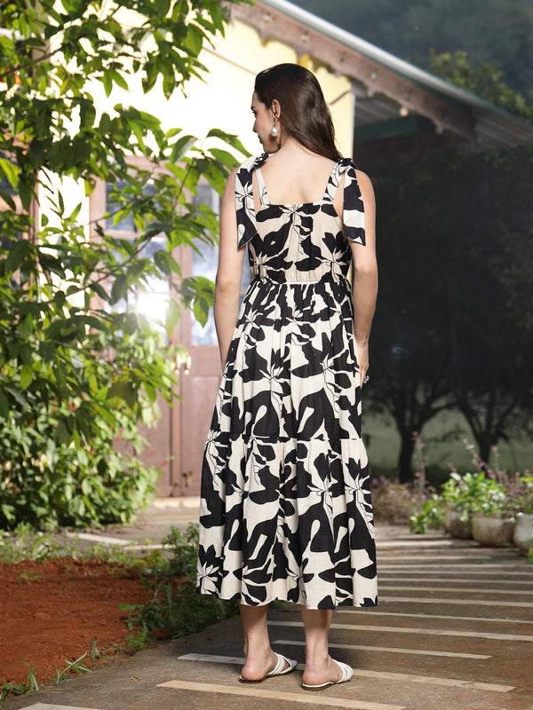 Stylum Women's Black Printed Cotton Tiered Dress (DRSBLACKFIFA)