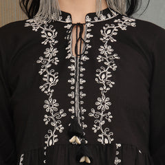 Stylum Women's Black Embroidered Cotton Flex Tiered Dress (DRSBLACKFIG)