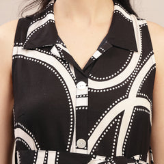 Stylum Women's Black Abstract Printed Rayon Pleated Dress (DRSBLACKJASHN)