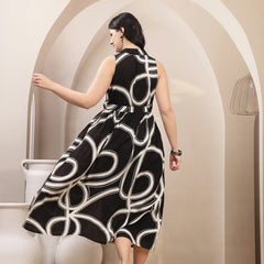 Stylum Women's Black Abstract Printed Rayon Pleated Dress (DRSBLACKJASHN)