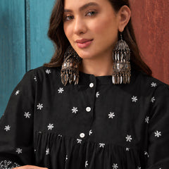 Stylum Women's Black Solid & Embroidered Cotton Empire Dress (DRSBLACKKALIKA)