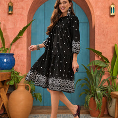 Stylum Women's Black Solid & Embroidered Cotton Empire Dress (DRSBLACKKALIKA)