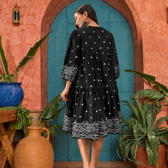 Stylum Women's Black Solid & Embroidered Cotton Empire Dress (DRSBLACKKALIKA)