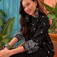 Stylum Women's Black Solid & Embroidered Cotton Empire Dress (DRSBLACKKALIKA)