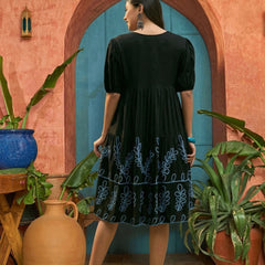 Stylum Women's Black Solid & Embroidered Rayon Empire Dress (DRSBLACKPANJIRI)