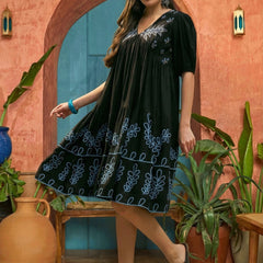 Stylum Women's Black Solid & Embroidered Rayon Empire Dress (DRSBLACKPANJIRI)
