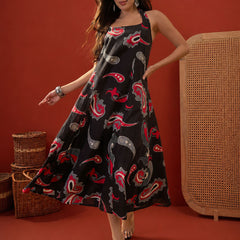 Stylum Women's Black Paisley Printed Cotton Empire Dress (DRSBLACKPARTY)