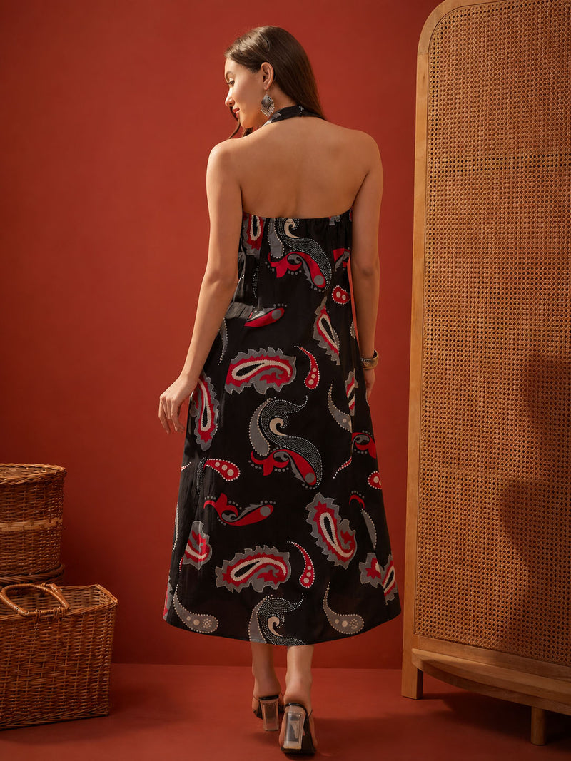 Stylum Women's Black Paisley Printed Cotton Empire Dress (DRSBLACKPARTY)