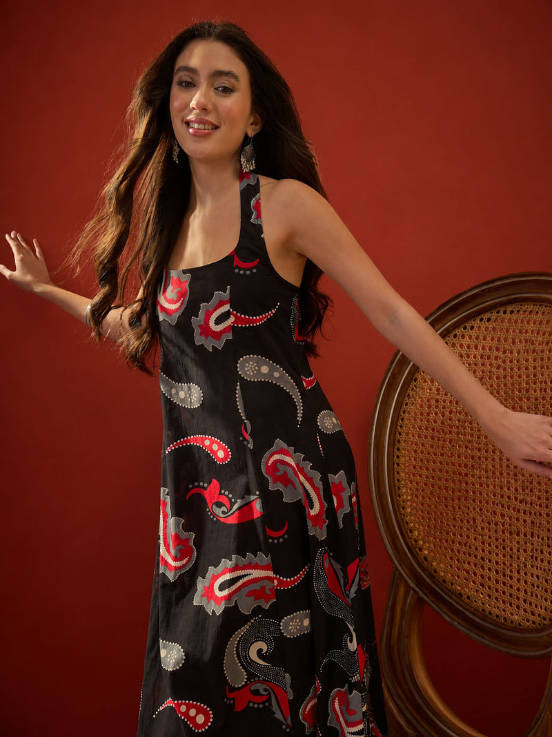 Stylum Women's Black Paisley Printed Cotton Empire Dress (DRSBLACKPARTY)