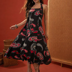 Stylum Women's Black Paisley Printed Cotton Empire Dress (DRSBLACKPARTY)