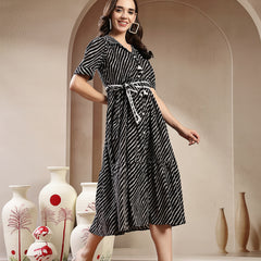 Stylum Women's Black Leheriya Printed Cotton Tiered Dress (DRSBLACKPEPPY)