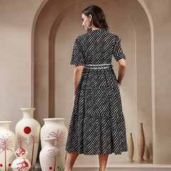 Stylum Women's Black Leheriya Printed Cotton Tiered Dress (DRSBLACKPEPPY)