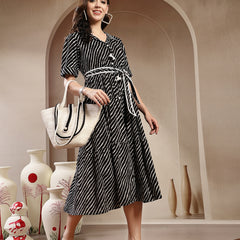 Stylum Women's Black Leheriya Printed Cotton Tiered Dress (DRSBLACKPEPPY)