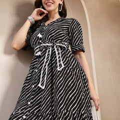 Stylum Women's Black Leheriya Printed Cotton Tiered Dress (DRSBLACKPEPPY)