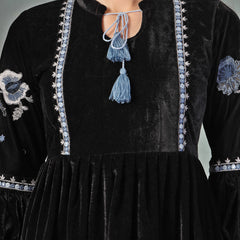 Stylum Women's Black Solid & Embroidered Velvet Flared Dress (DRSBLACKPRETTY)