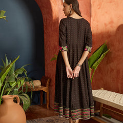 Stylum Women's Black Polka Dots Printed & Embroidered Rayon Flared Dress (DRSBLACKVAAMSI)