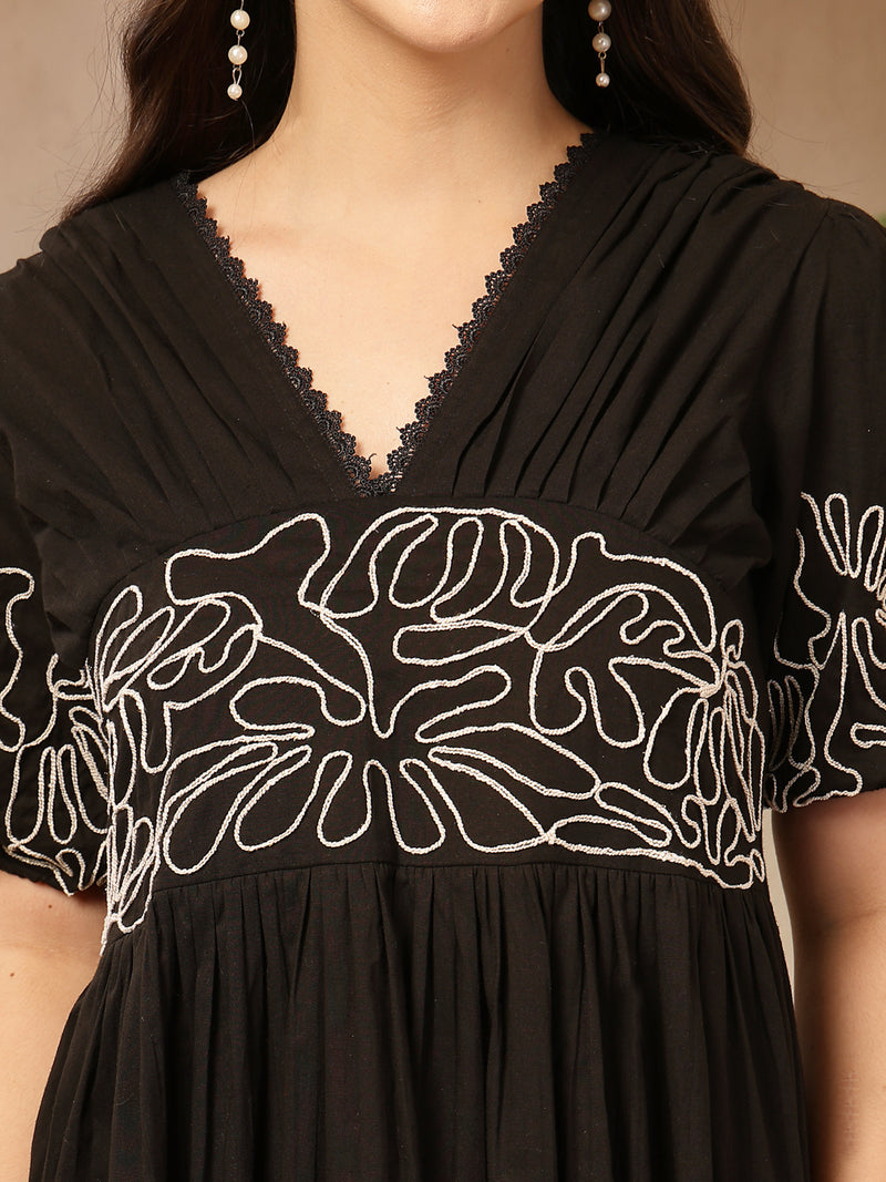 Stylum Women's Black Solid Cotton Flared Dress (DRSBLACKYUNA)