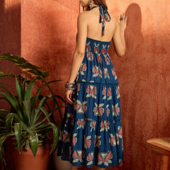 Stylum Women's Blue Printed Cotton Tiered Dress (DRSBLUEAGADU)