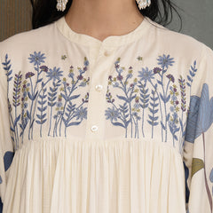 Stylum Women's Blue Floral Printed & Embroidered Cotton Tiered Dress (DRSBLUEDARIYA)