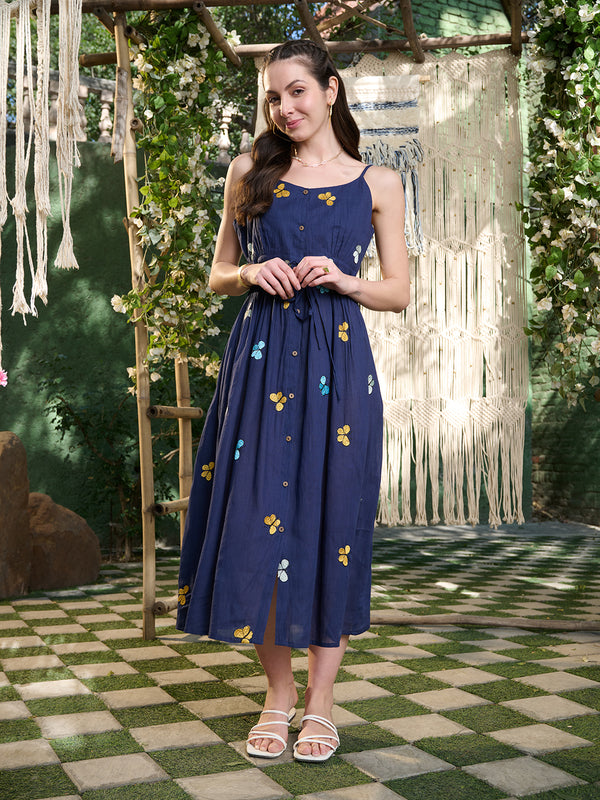 Stylum Women's Blue Embroidered Cotton A-Line Dress (DRSBLUEDILLI)