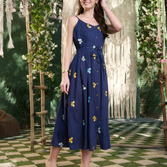 Stylum Women's Blue Embroidered Cotton A-Line Dress (DRSBLUEDILLI)