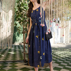 Stylum Women's Blue Embroidered Cotton A-Line Dress (DRSBLUEDILLI)