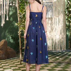 Stylum Women's Blue Embroidered Cotton A-Line Dress (DRSBLUEDILLI)